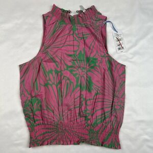 NWT Southern Tide Top XS Fawn Petal Paradise Printed High Neck Very Berry Pink